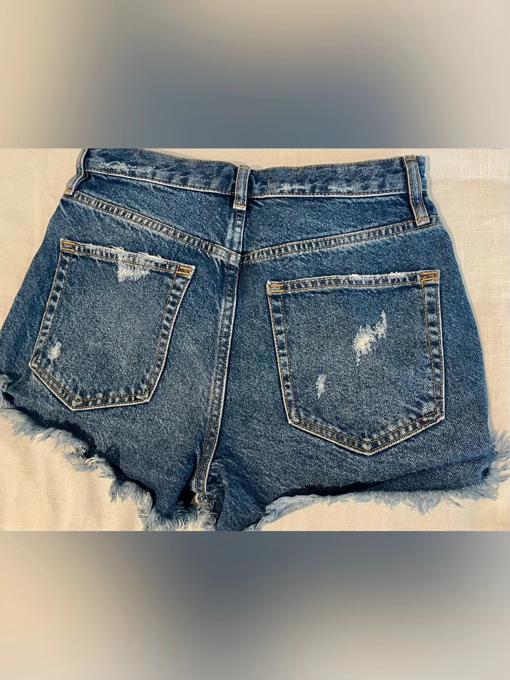 Free People Medium Blue Distressed Denim Cutoff Shorts